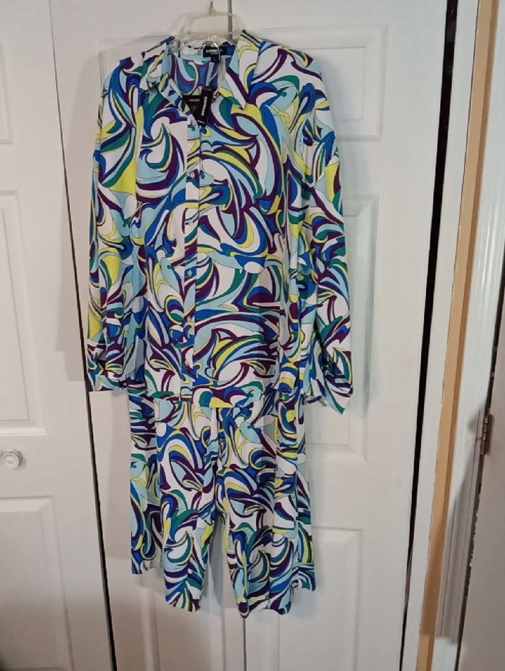 Express Multicolor Swirl Print Shirt and Pants Set